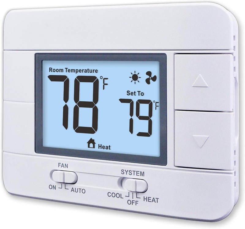 Aowel Non Programmable Thermostat for Home 1 Heat/ 1 Cool Single-Stage System, with Room Temperature Monitor (LCD White Backlit Screen) - Image 1